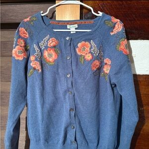 Sundance Blue Cardigan with Floral Embroidery